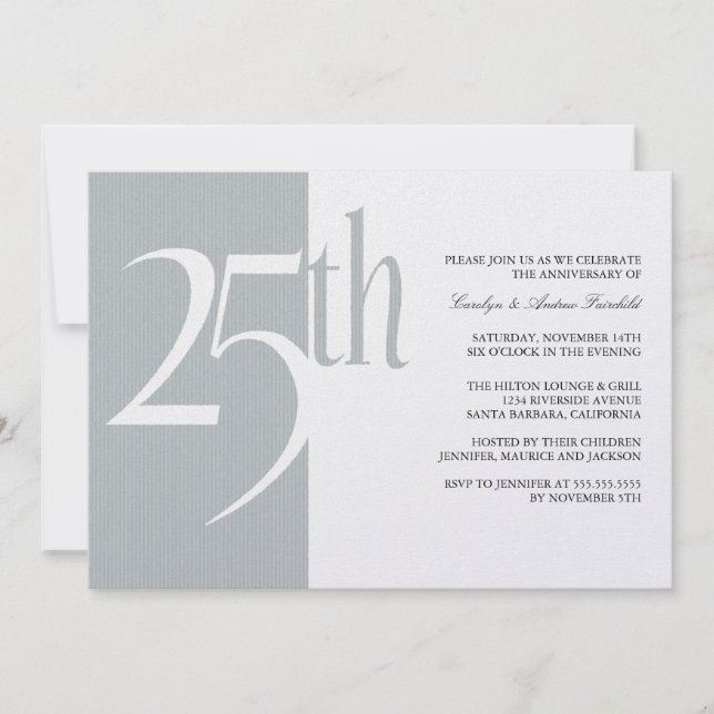 Invitations élégantes à la fête du 25e anniversair (Devant)