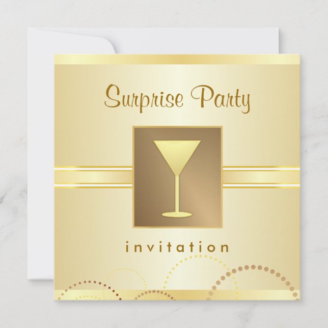 Invitations Élégantes à une fête de surprise - Or  (Devant)