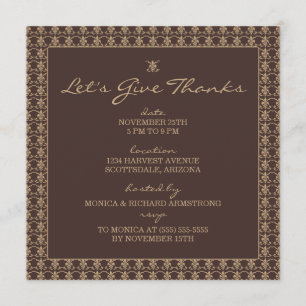 Invitations Élégantes au dîner Motif Thanksgiving