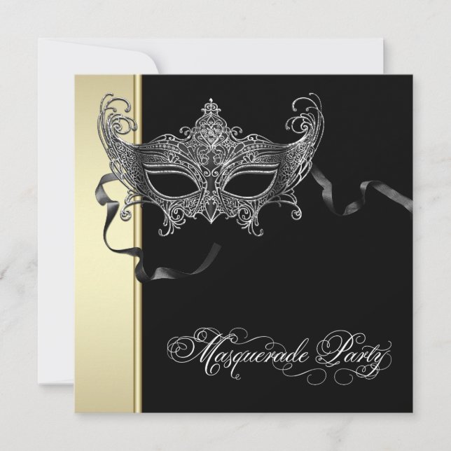 Invitations élégantes Black Gold Masquerade Party (Devant)