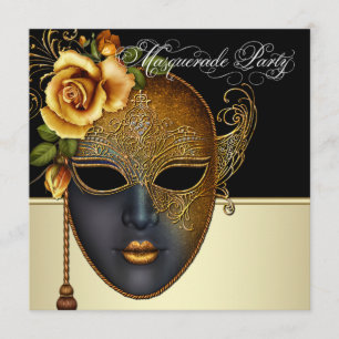 Invitations élégantes Black Gold Masquerade Party