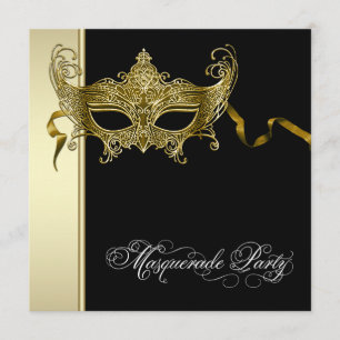 Invitations élégantes Black Gold Masquerade Party