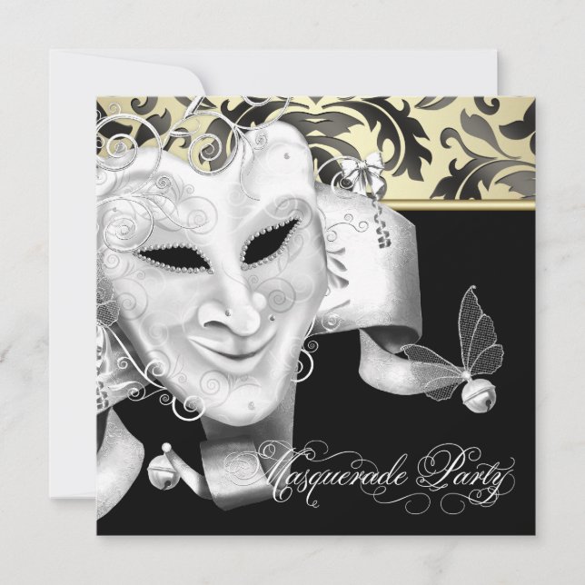 Invitations élégantes Black Gold Masquerade Party (Devant)