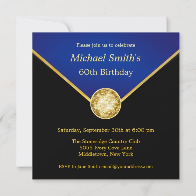 Invitations élégantes bleues d'anniversaire de (Devant)