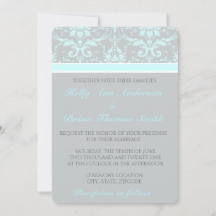 Invitations élégantes Blue Mariage damassé