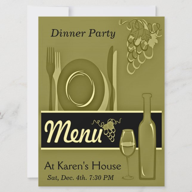 Invitations élégantes de dîner d'or (Devant)