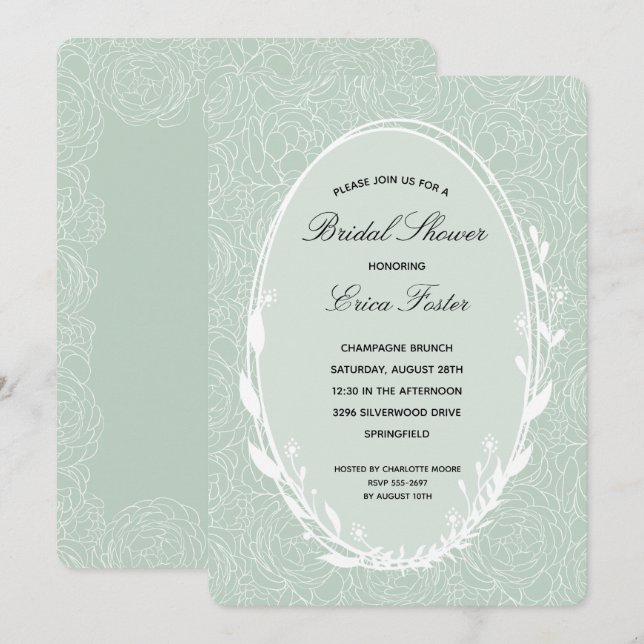 Invitations Élégantes de douche nuptiale fleurie W (Devant / Derrière)