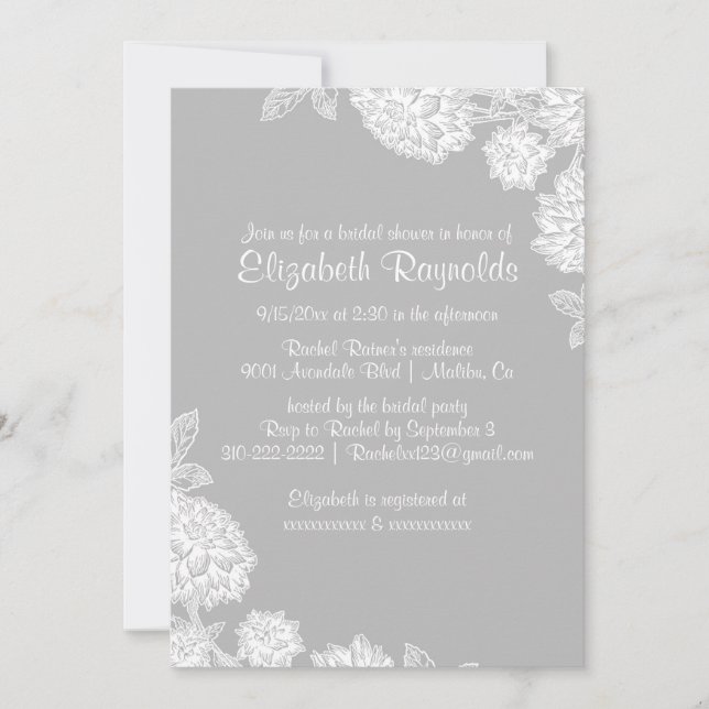 Invitations Élégantes de douche nuptiale gris (Devant)