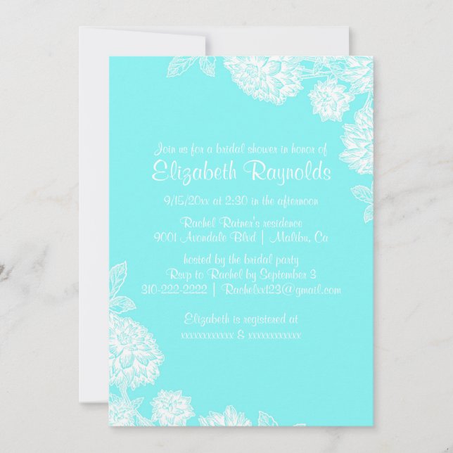 Invitations Élégantes de douche nuptiale Turquoise (Devant)