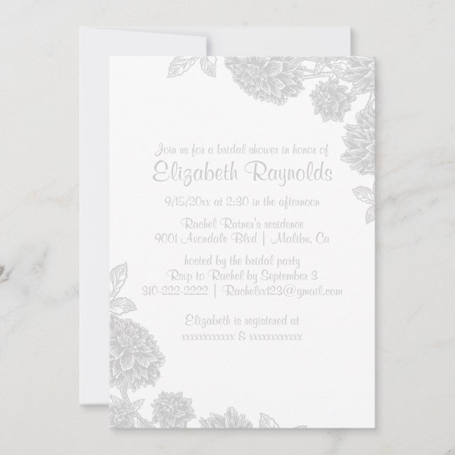 Invitations Élégantes de douches nuptiales blanche (Devant)