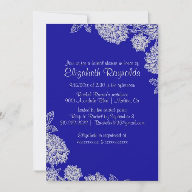 Invitations élégantes de douches nuptiales bleues  (Devant)