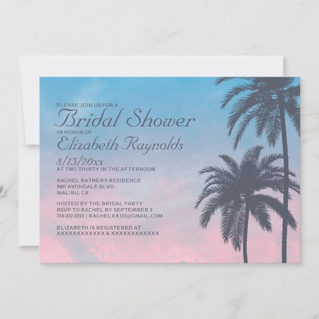 Invitations Élégantes de douches nuptiales de palm (Devant)