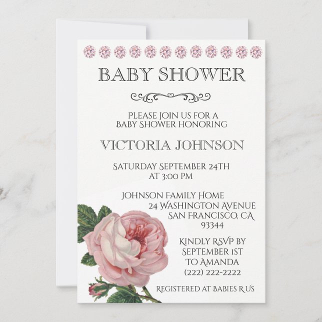 Invitations Élégantes de douches pour bébés roses (Devant)