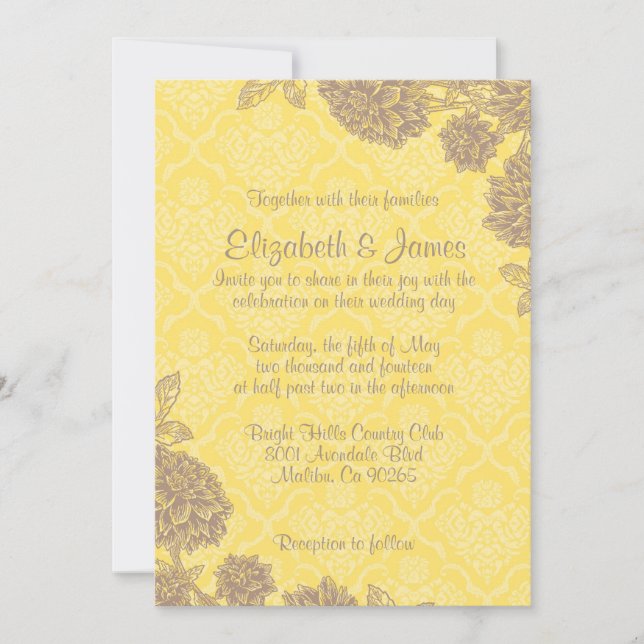 Invitations élégantes de Gold Mariage damassé (Devant)