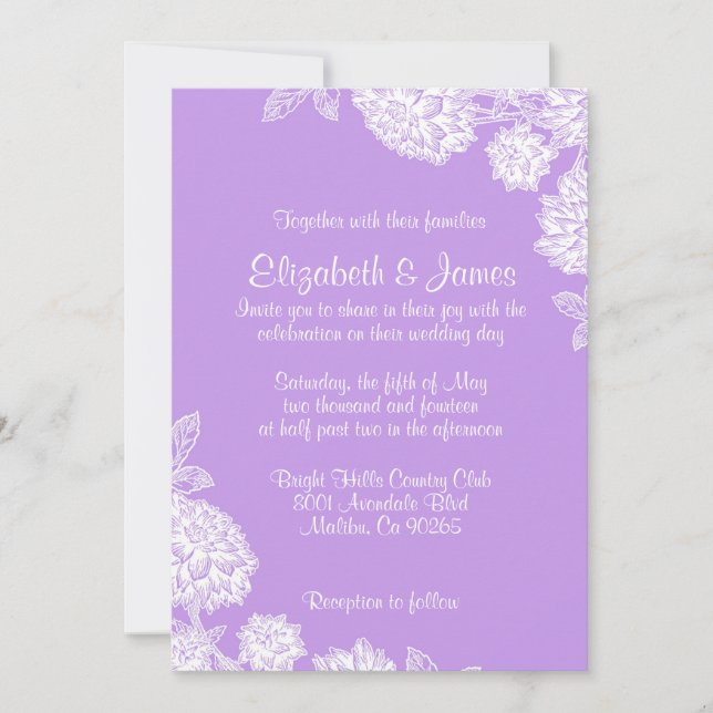 Invitations élégantes de mariage de lavande (Devant)