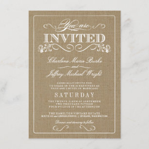 Invitations élégantes de mariage de toile de jute