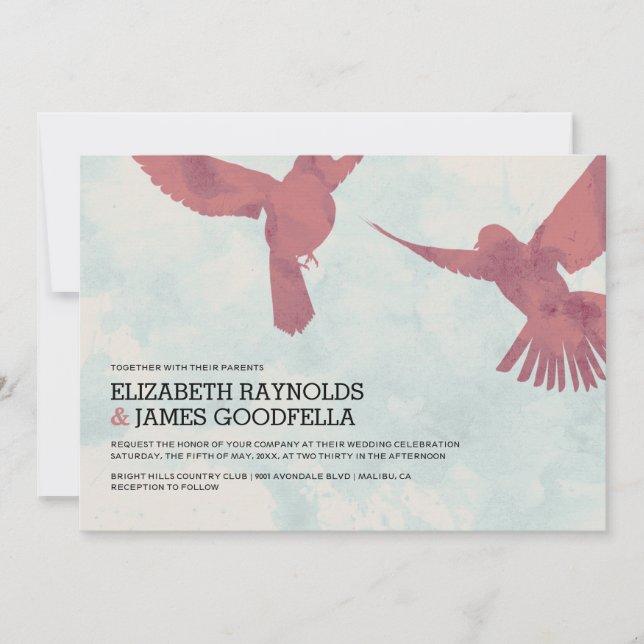 Invitations Élégantes de mariage d'oiseaux rouges (Devant)