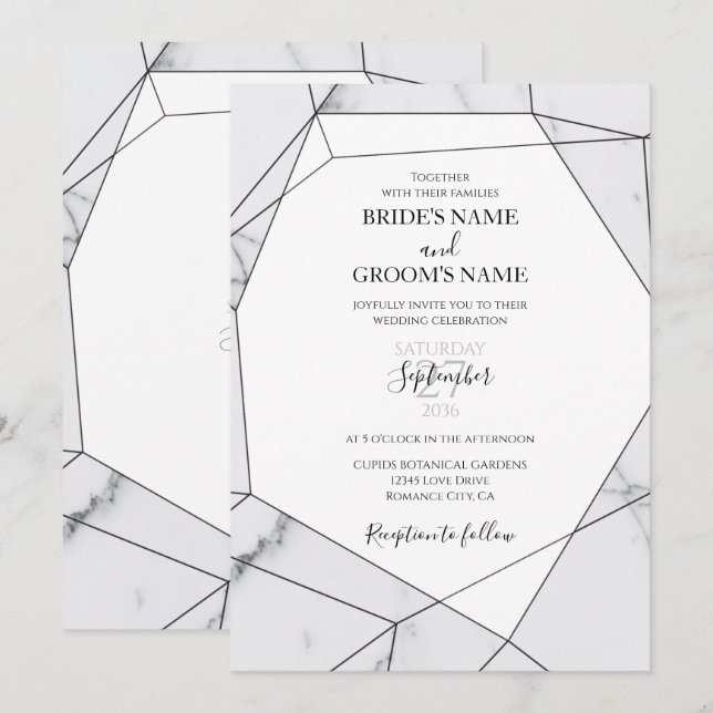 Invitations élégantes de mariage en marbre géométr (Devant / Derrière)