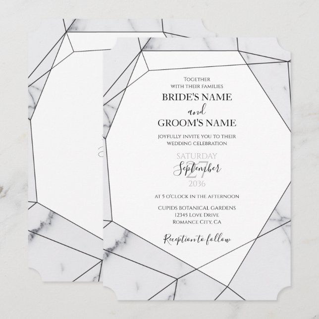 Invitations élégantes de mariage en marbre géométr (Devant / Derrière)