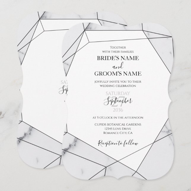 Invitations élégantes de mariage en marbre géométr (Devant / Derrière)