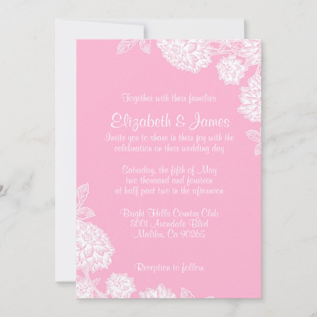 Invitations Élégantes de mariage rose (Devant)