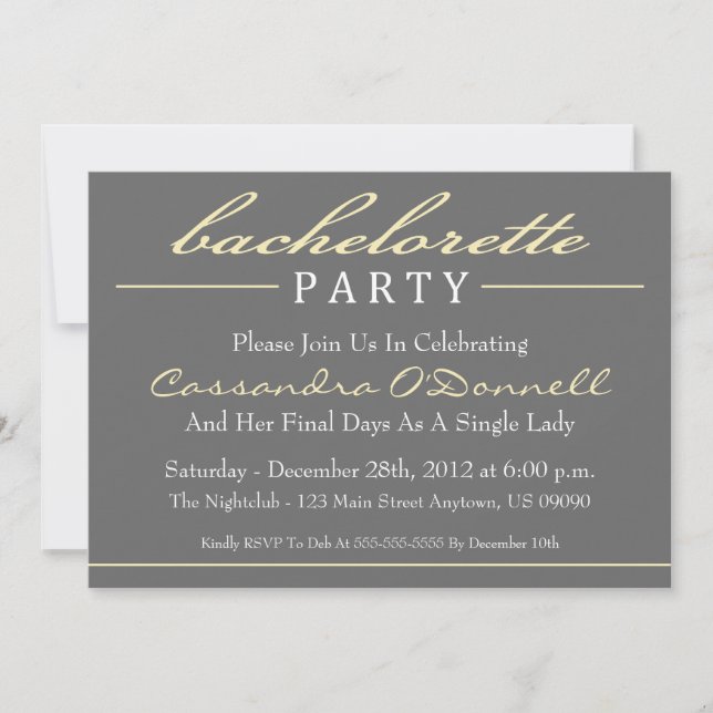 Invitations élégantes de partie de Bachelorette (Devant)