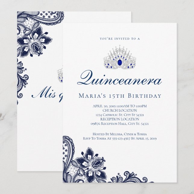 Invitations élégantes de Quinceanera Bleue (Devant / Derrière)