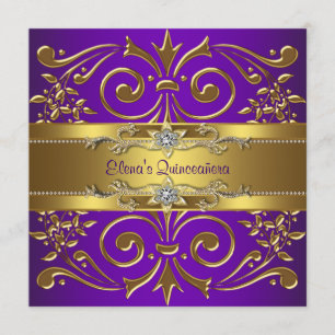 Invitations Élégantes de Quinceanera violet d'or