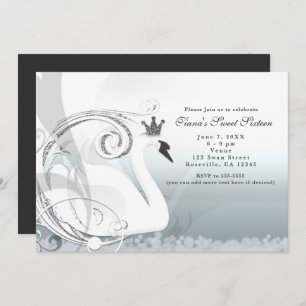Invitations élégantes de Swan Princess Silver & Wh