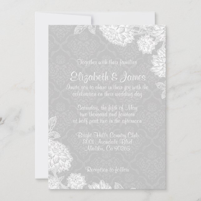 Invitations élégantes de White Mariage damassé (Devant)