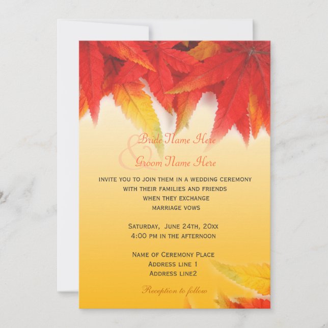 Invitations élégantes et jolies mariages de automn (Devant)