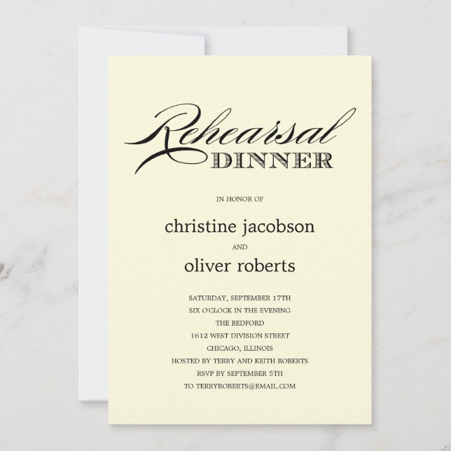 Invitations Élégantes pour le dîner de répétition (Devant)