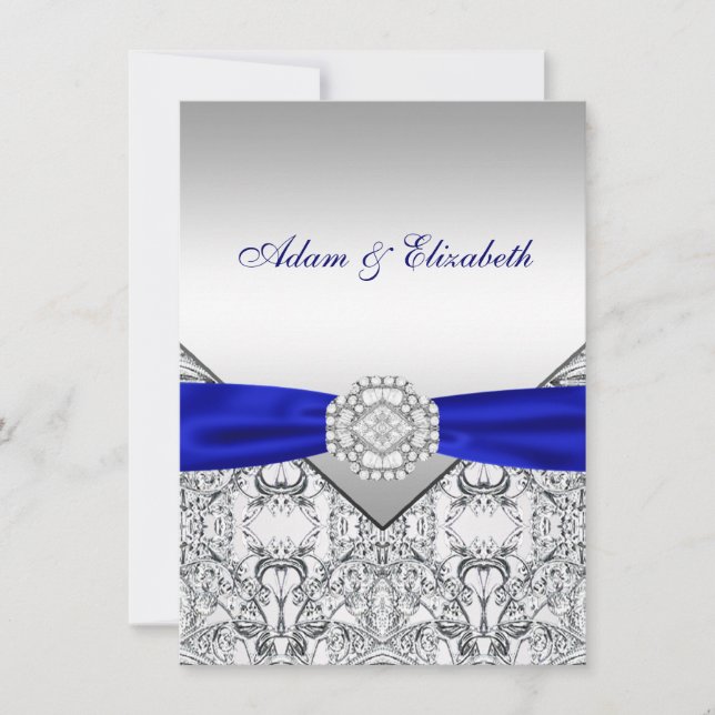 Invitations élégantes Silver et Royal Blue Wedding (Devant)