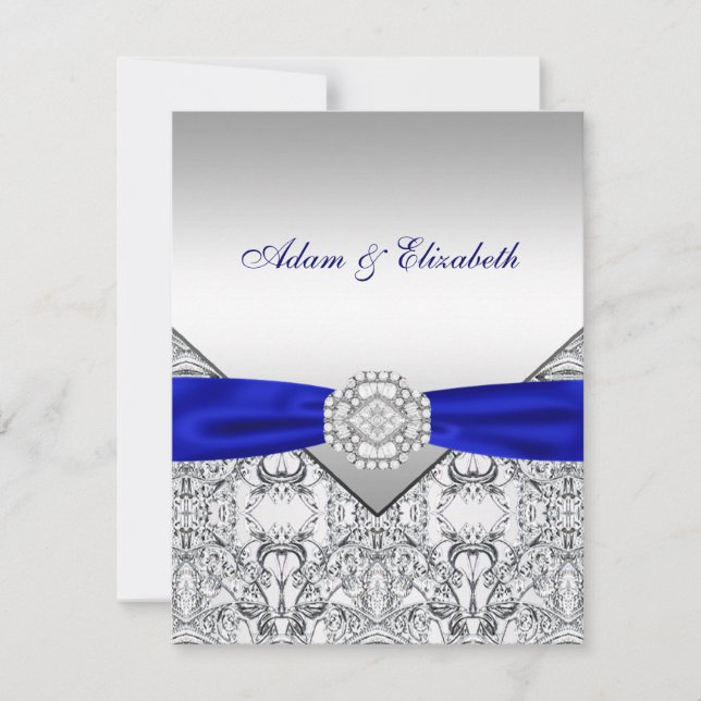 Invitations élégantes Silver et Royal Blue Wedding (Devant)