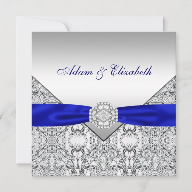 Invitations élégantes Silver et Royal Blue Wedding (Devant)