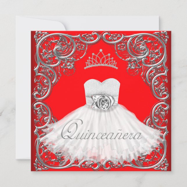 Invitations élégantes Silver Red Quinceanera (Devant)
