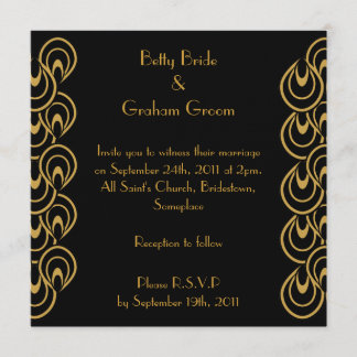 Invitations élégants de lin Art déco noir et or