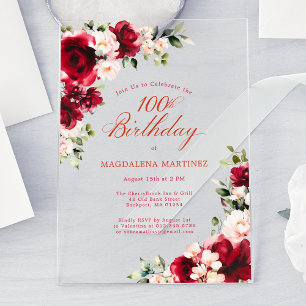Invitations En Acrylique 100e anniversaire Rose rouge rose rose rose poitri
