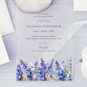 Invitations En Acrylique 19e anniversaire Bleu Larkspur Juillet Fleur de na
