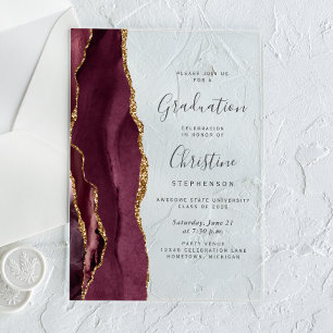 Invitations En Acrylique 2026 Bourgogne Agate Gris Or Texte Remise des dipl