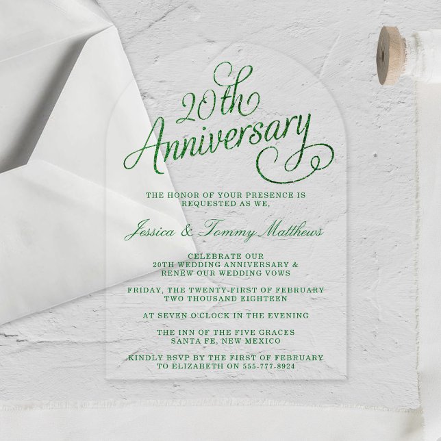 Invitations En Acrylique 20e anniversaire du Mariage émeraude (Créateur téléchargé)
