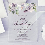 Invitations En Acrylique 21e anniversaire Purple Spring Lilac Fleur<br><div class="desc">Des lilas mauve à l'aquarelle douce créent une jolie invitation au printemps 21ème anniversaire. La typographie ajoute une esthétique élégante. Il fait partie de la collection Purple Spring Lilac Flower. Il vous permet de choisir un thème puis de créer facilement une suite d'invitation unique, des panneaux d'accueil et des décorations...</div>