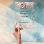 Invitations En Acrylique 21e anniversaire rose or clair fête<br><div class="desc">Pour une soirée élégante de 21ème anniversaire. Un arrière - plan clair et transparent. Décoré avec des confettis en or rose et le numéro 21,  écrit avec une police de style ballons. Personnalisez et ajoutez votre nom et les détails de votre fête.</div>