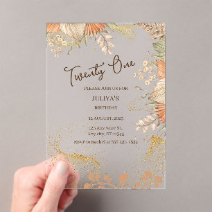 Invitations En Acrylique 21e Bohème Anniversaire Party or