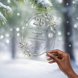 Invitations En Acrylique 25e anniversaire mariage argent vert clair