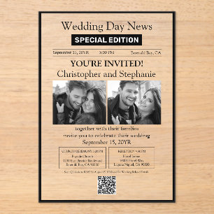 Invitations En Acrylique 2 Photo Classic Typographie Journal Mariage