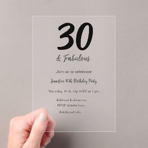 Invitations En Acrylique 30e anniversaire ajouter nom date année noir