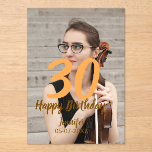 Invitations En Acrylique 30e anniversaire ajouter nom date année photo blan