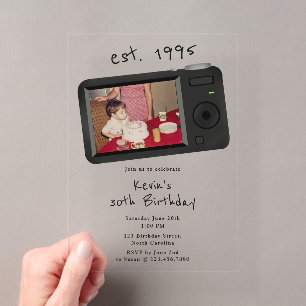 Invitations En Acrylique 30e Photo d'anniversaire vintage années 90 1990
