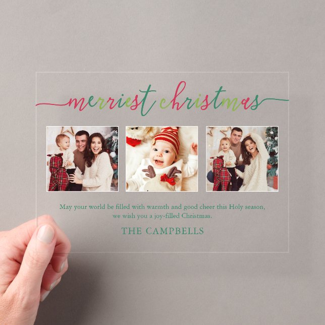 Invitations En Acrylique 3 Collage photo Script Moderne "Merriest Christmas (In situ (ordinateur de poche))